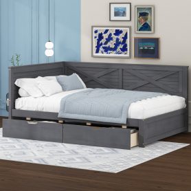 Twin Size Wood Daybed With 2 Drawers And Rustic Guardrail