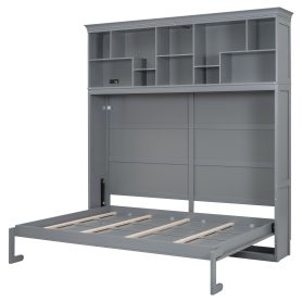 Queen Size Murphy Bed Wall Bed with Top Shelves & USB