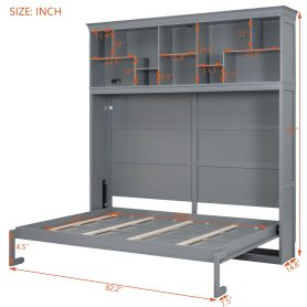Queen Size Murphy Bed Wall Bed with Top Shelves & USB