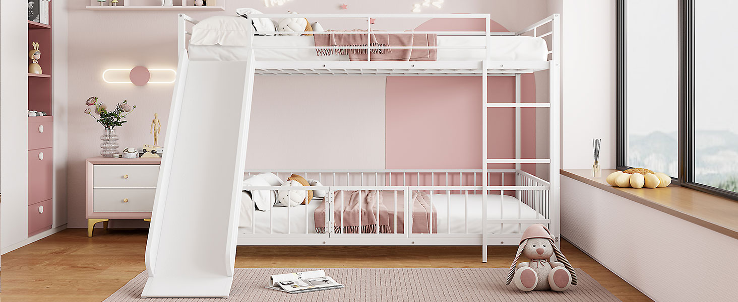 Full Over Full Size Metal Bunk Bed With Slide And Guardrails 24 Full Over Full Size Metal Bunk Bed With Slide And Guardrails