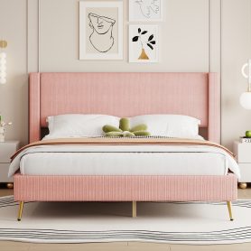 Queen Size Corduroy Platform Bed With Metal Legs