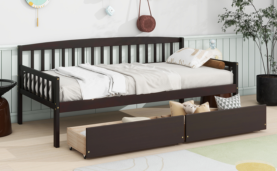 Pine Wood Twin-Size Daybed With Two Storage Drawers 24 Pine Wood Twin-Size Daybed With Two Storage Drawers