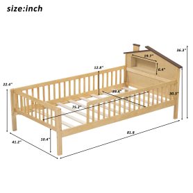 Twin Size Wood Platform Bed With House-shaped Headboard, LED And Built-in Storage 13 Twin Size Wood Platform Bed With House-shaped Headboard, LED And Built-in Storage