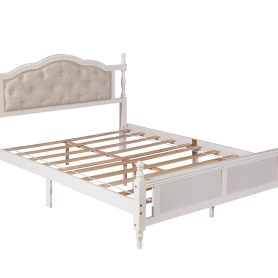 Queen Pine Platform Bed With Upholstered Headboard And Panel Footboard