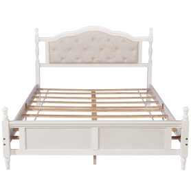 Queen Pine Platform Bed With Upholstered Headboard And Panel Footboard