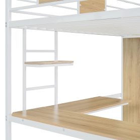 Metal Twin Size Loft Bed With L-shape Desk And Wardrobe
