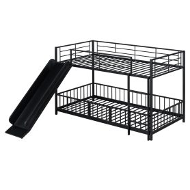 Twin over Twin Size Metal Bunk Bed with Slide and Guardrails