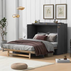 Solid Wooden Full Size Murphy Bed With Large Drawers