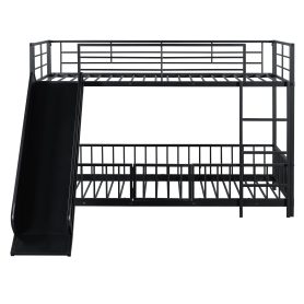 Twin over Twin Size Metal Bunk Bed with Slide and Guardrails