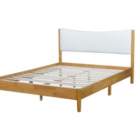 Queen Size  Rubber Wooden Bed With Teddy Velvet Cushion Upholstered Headboard