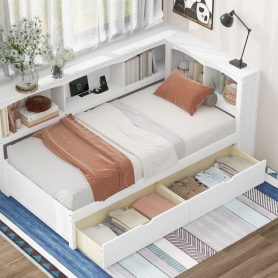 Twin Size Daybed with Two Storage Drawers, Storage Cabinets and USB Ports