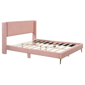 Queen Size Corduroy Platform Bed With Metal Legs