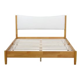 Queen Size  Rubber Wooden Bed With Teddy Velvet Cushion Upholstered Headboard