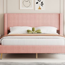 Queen Size Corduroy Platform Bed With Metal Legs