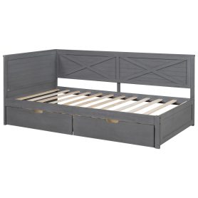 Twin Size Wood Daybed With 2 Drawers And Rustic Guardrail