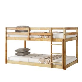 Solid Rubber Wooden Twin Over Twin Loft Bed With Ladder, Strenhened Slats