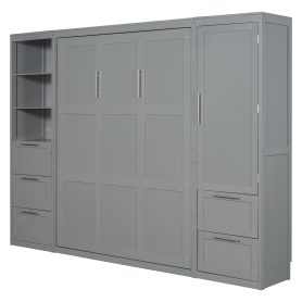 Queen Size Murphy Bed Wall Bed with Closet, Drawers and Shelves