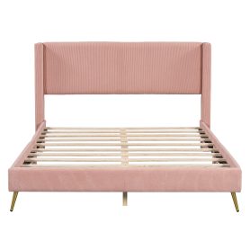 Queen Size Corduroy Platform Bed With Metal Legs