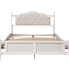 Queen Pine Platform Bed With Upholstered Headboard And Panel Footboard