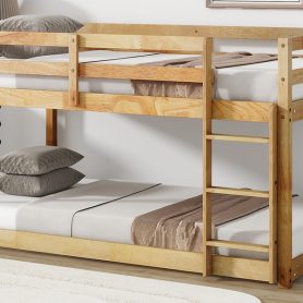 Solid Rubber Wooden Twin Over Twin Loft Bed With Ladder, Strenhened Slats