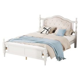 Queen Pine Platform Bed With Upholstered Headboard And Panel Footboard