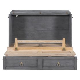 Solid Wooden Full Size Murphy Bed With Large Drawers