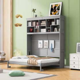 Queen Size Murphy Bed Wall Bed with Top Shelves & USB