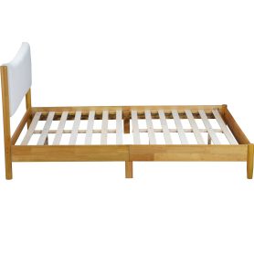 Queen Size  Rubber Wooden Bed With Teddy Velvet Cushion Upholstered Headboard