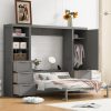 Queen Size Murphy Bed Wall Bed with Closet, Drawers and Shelves