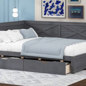 Twin Size Wood Daybed With 2 Drawers And Rustic Guardrail