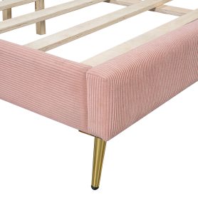 Queen Size Corduroy Platform Bed With Metal Legs