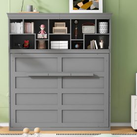 Queen Size Murphy Bed Wall Bed with Top Shelves & USB