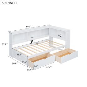 Twin Size Daybed with Two Storage Drawers, Storage Cabinets and USB Ports