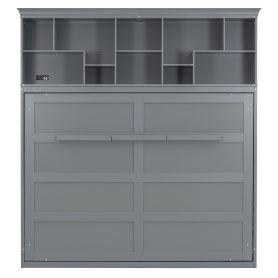 Queen Size Murphy Bed Wall Bed with Top Shelves & USB