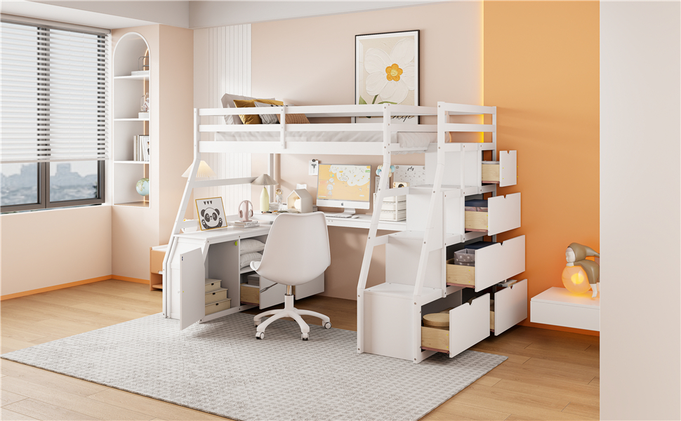 Full Size Loft Bed With 7 Drawers 2 Shelves And Desk 18 Full Size Loft Bed With 7 Drawers 2 Shelves And Desk