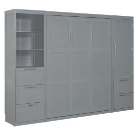 Queen Size Murphy Bed Wall Bed with Closet, Drawers and Shelves