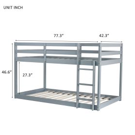 Solid Rubber Wooden Twin over Twin Loft Bed with Ladder ,Upper and Bottom Bed