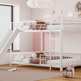 Full Over Full Size Metal Bunk Bed With Slide And Guardrails 42 Full Over Full Size Metal Bunk Bed With Slide And Guardrails