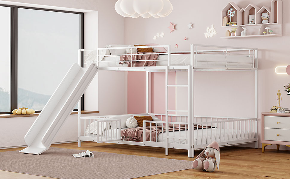 Full Over Full Size Metal Bunk Bed With Slide And Guardrails 21 Full Over Full Size Metal Bunk Bed With Slide And Guardrails