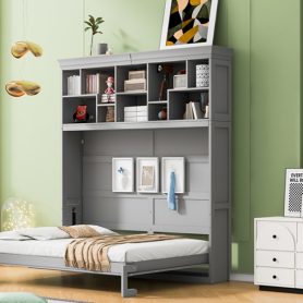 Queen Size Murphy Bed Wall Bed with Top Shelves & USB