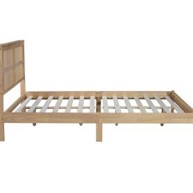 Queen Size Rubber Wooden Bed With Rattan Headboard