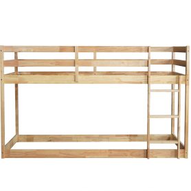 Solid Rubber Wooden Twin Over Twin Loft Bed With Ladder, Strenhened Slats