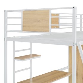 Metal Twin Size Loft Bed With L-shape Desk And Wardrobe
