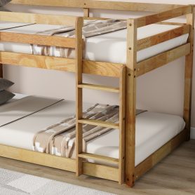 Solid Rubber Wooden Twin Over Twin Loft Bed With Ladder, Strenhened Slats