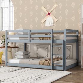 Solid Rubber Wooden Twin over Twin Loft Bed with Ladder, Bed Platform of Strengthened Slats