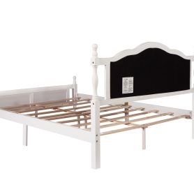 Queen Pine Platform Bed With Upholstered Headboard And Panel Footboard