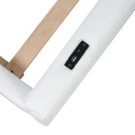 Twin Size Upholstered Platform Bed with Guardrail and Charging Station