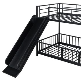 Twin over Twin Size Metal Bunk Bed with Slide and Guardrails