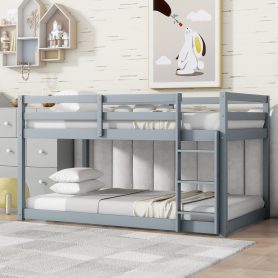 Solid Rubber Wooden Twin over Twin Loft Bed with Ladder ,Upper and Bottom Bed