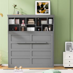 Queen Size Murphy Bed Wall Bed with Top Shelves & USB